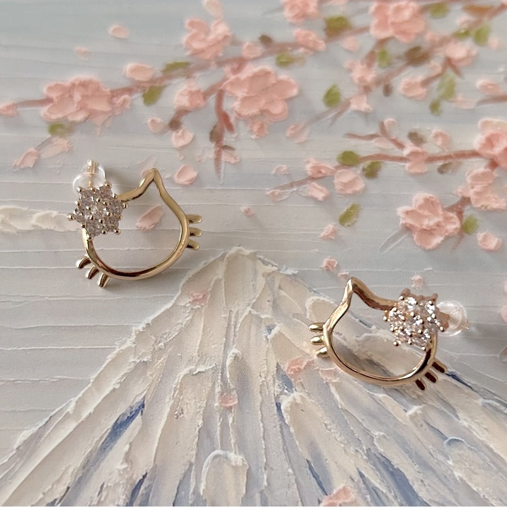 Hello Kitty Outline Rhinestone Stud Earrings